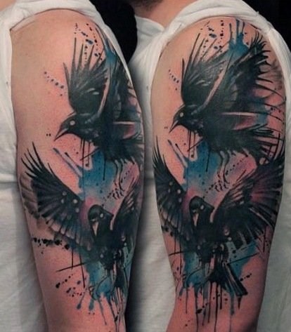乌鸦纹身图   色调灰暗的乌鸦纹身图案