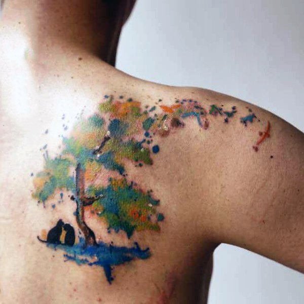 纹身树枝   清新秀丽的水彩树枝纹身图案