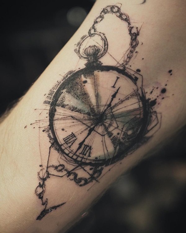 钟表纹身图案  工艺复杂的钟表纹身图案