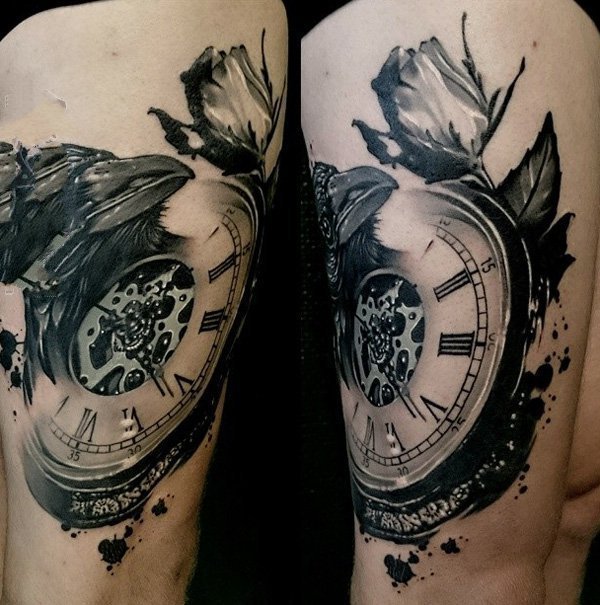 时钟纹身   记录时间的时钟纹身图案
