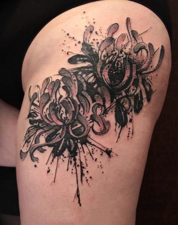 纹身菊花图案    肆意绽放的菊花纹身图案