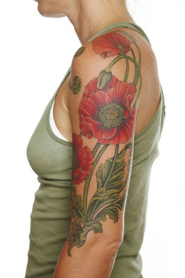 罂粟花纹身图片   鲜丽娇媚的罂粟花纹身图案
