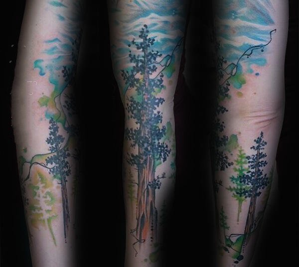 纹身树木的图像   绿树成荫的树木图像纹身图案
