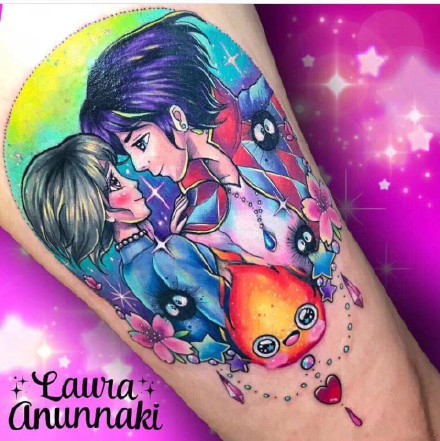 一组彩色梦幻可爱卡哇伊的纹身图案作品