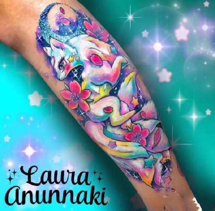 一组彩色梦幻可爱卡哇伊的纹身图案作品