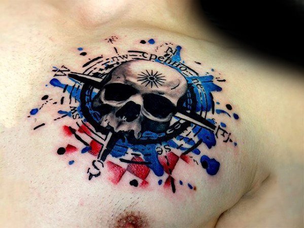 纹身指南针   多款水彩泼墨的指南针纹身图案