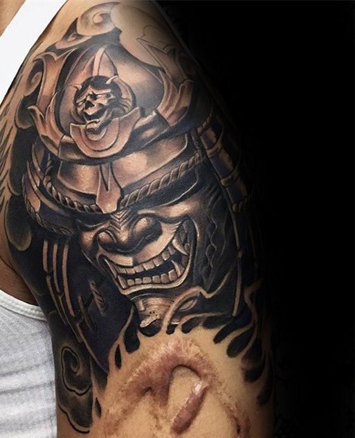 日本鬼面具纹身  凶神恶煞的日本鬼面具纹身图案