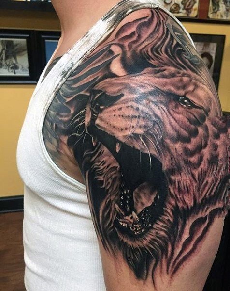 狮子 纹身图案  气势十足的狮子纹身图案