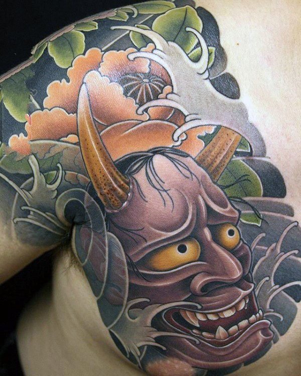 日本鬼面具纹身   鬼面獠牙的日本鬼面具纹身图片