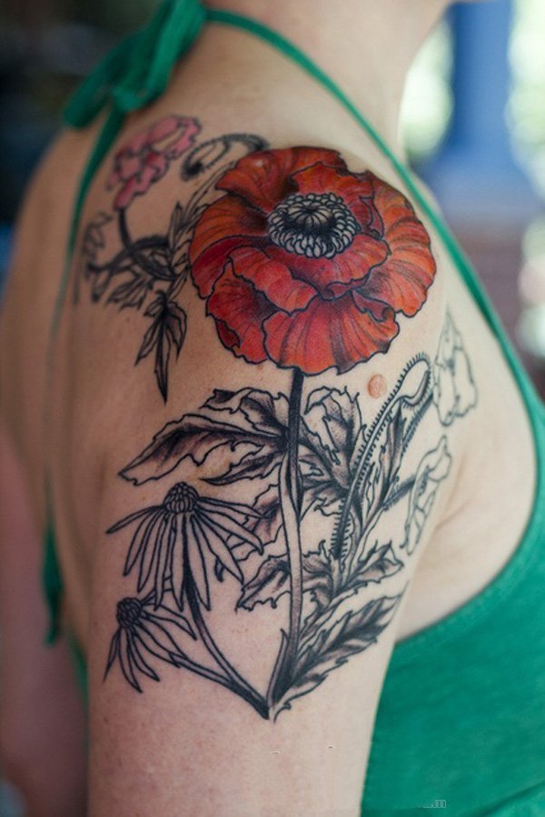 罂粟花纹身图片  娇艳而又迷人的罂粟花纹身图案