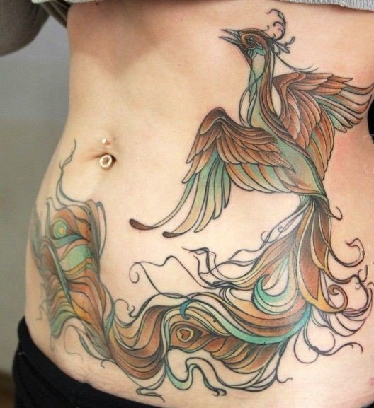小动物纹身 彩色的女性腹部精致的小动物纹身图案