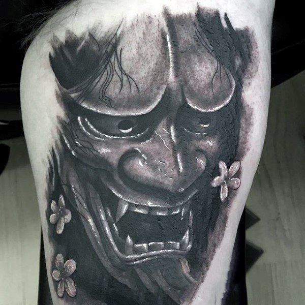 日本鬼面具纹身  面容恐怖的日本鬼面具纹身图案