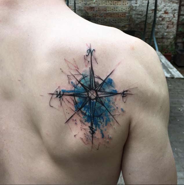 纹身指南针 别致的几何元素指南针纹身图案