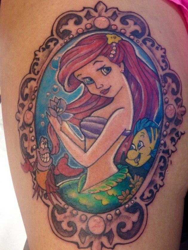 纹身美人鱼 漂亮的卡通人物美人鱼纹身图案