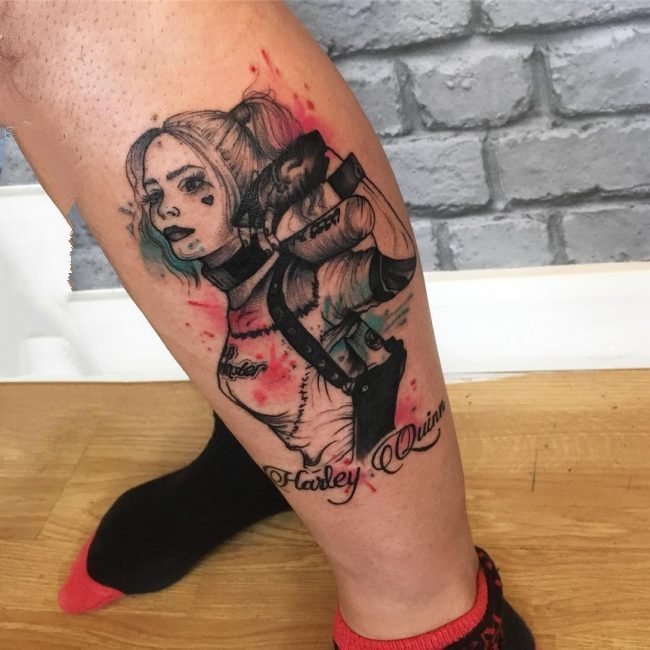女生人物纹身图案 反叛的人物肖像小丑女纹身图案