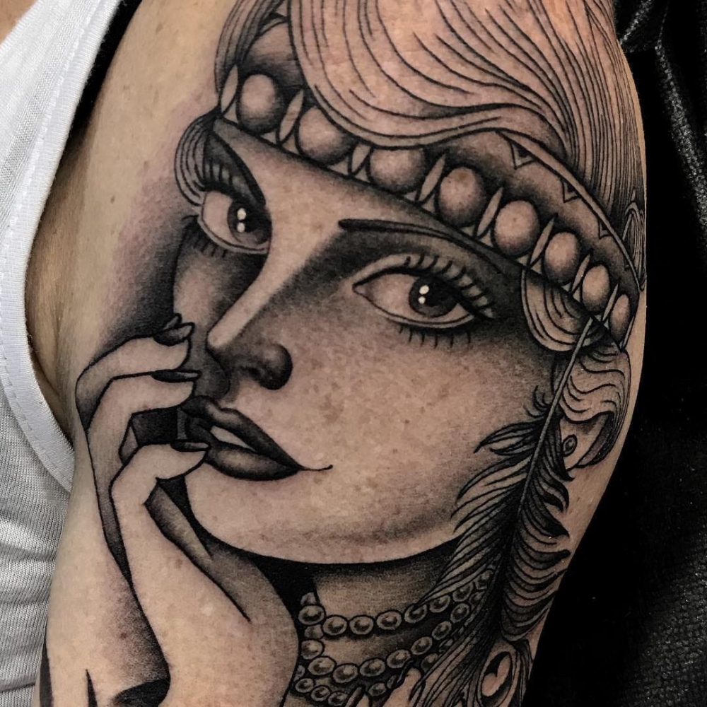 女人头纹身图案   多款艺术纹身彩绘风格和黑白灰风格的女人头纹身图案