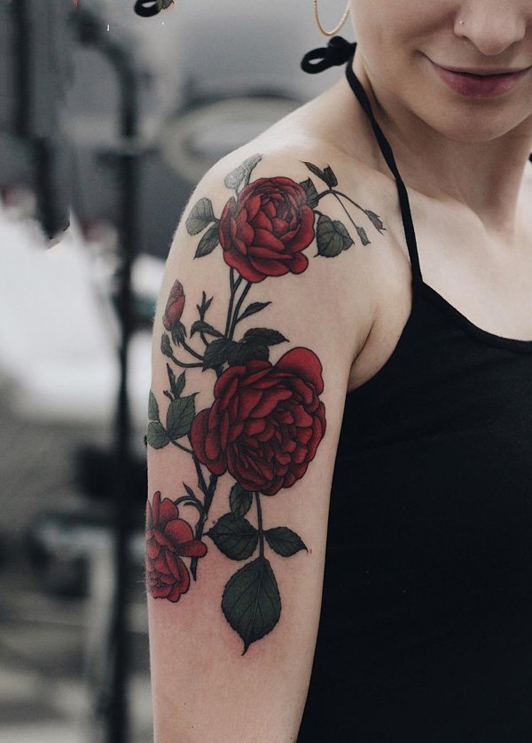 玫瑰纹身图  艳丽动人的玫瑰花纹身图案