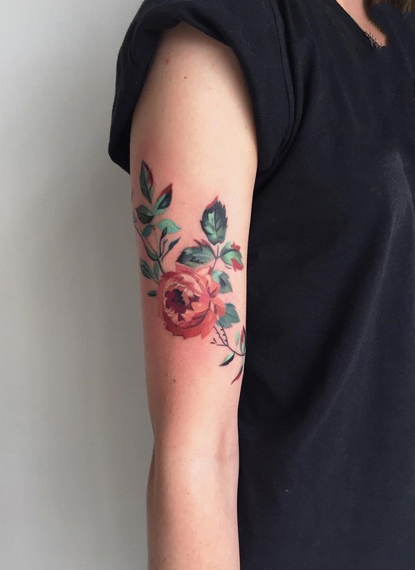 纹身玫瑰花   含蕾欲放的玫瑰花纹身图案