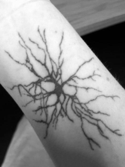 线条纹身小图  线条交错的神经元纹身图案
