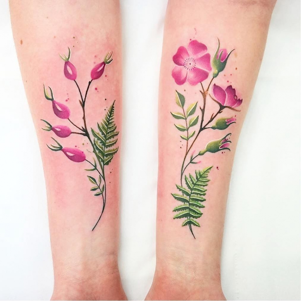 手臂上小清新纹身图案 手臂上多款不同风格的小动物纹身和小清新植物纹身图案