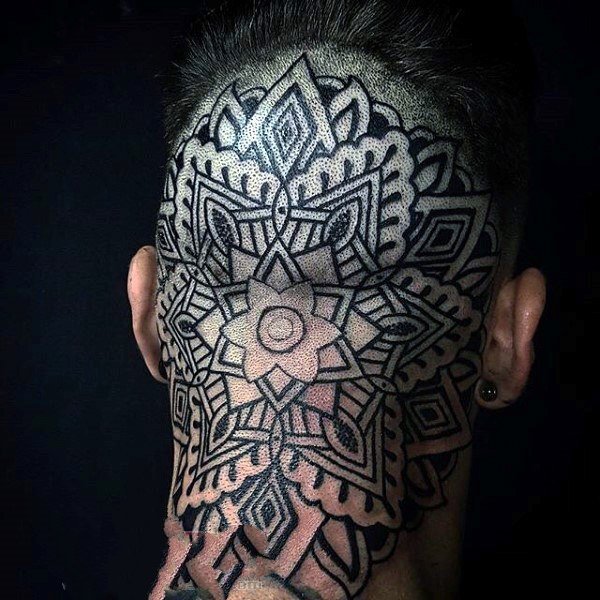 纹身图片男生霸气   霸气张扬的头部纹身图案