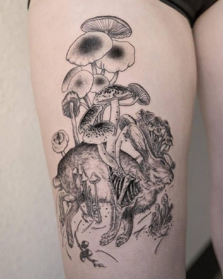 蘑菇纹身图案_9张黑灰蘑菇纹身图案刺青图片作品