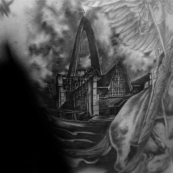 教堂建筑纹身_一组欧美教堂建筑房屋的纹身图案作品图片