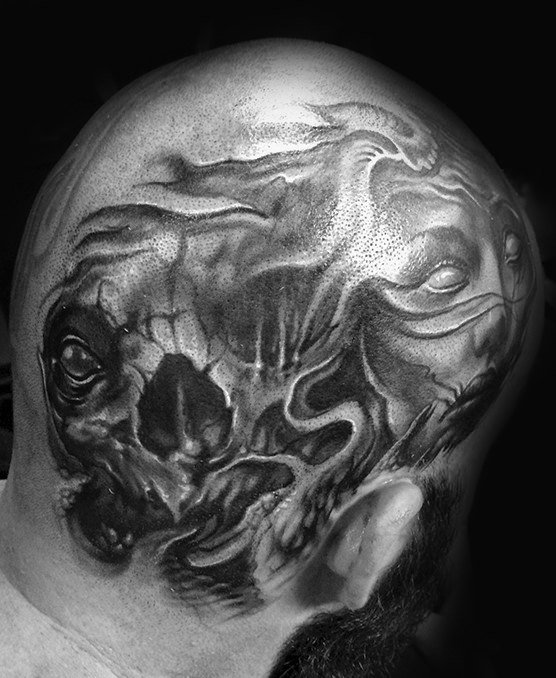 男性头部纹身_11张酷酷的黑灰男性头部纹身图案作品欣赏