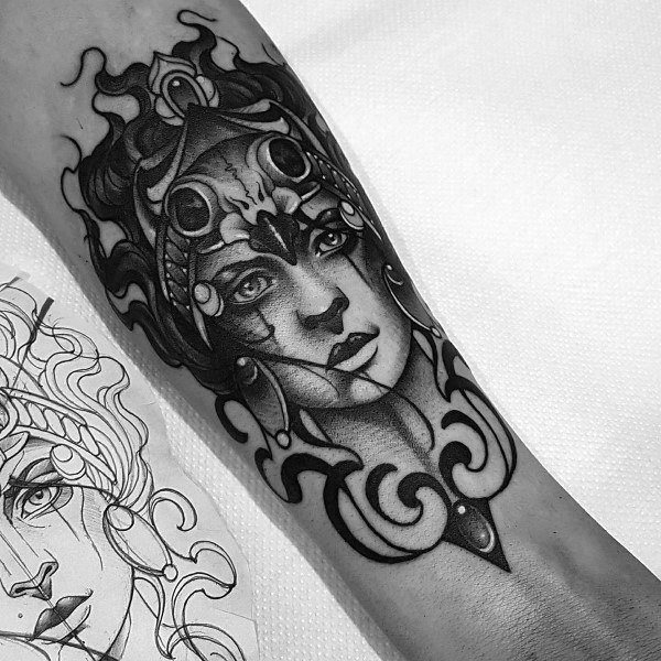 女神雅典娜纹身_11张西方欧美女神雅典娜黑灰纹身图案作品图片