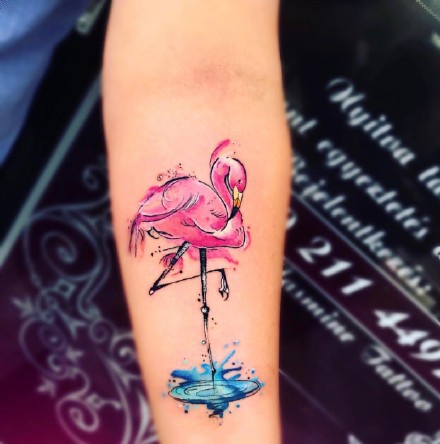 火烈鸟纹身图_14张粉红色的火烈鸟纹身图案作品图片