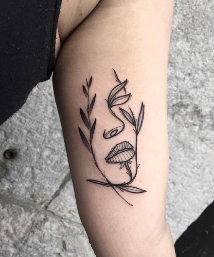 植物人面创意纹身_9张创意植物+人面简约线条纹身图案图片