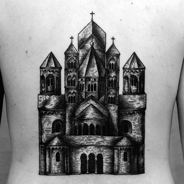 教堂纹身图案   极具欧美建筑色彩的教堂纹身图案