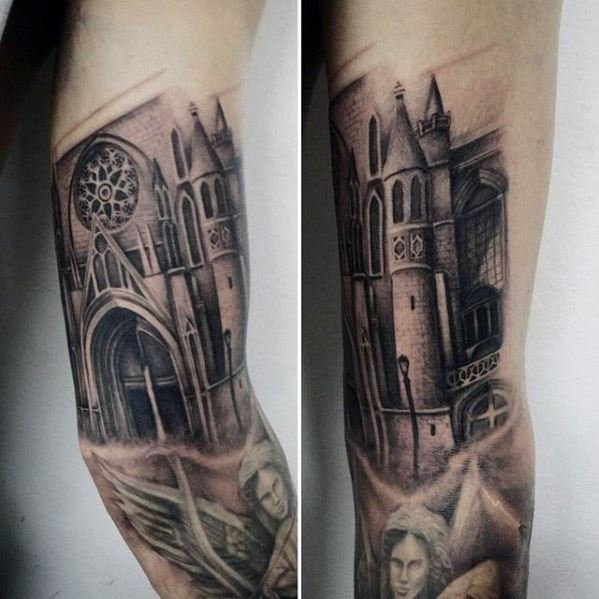 教堂纹身图案   极具欧美建筑色彩的教堂纹身图案
