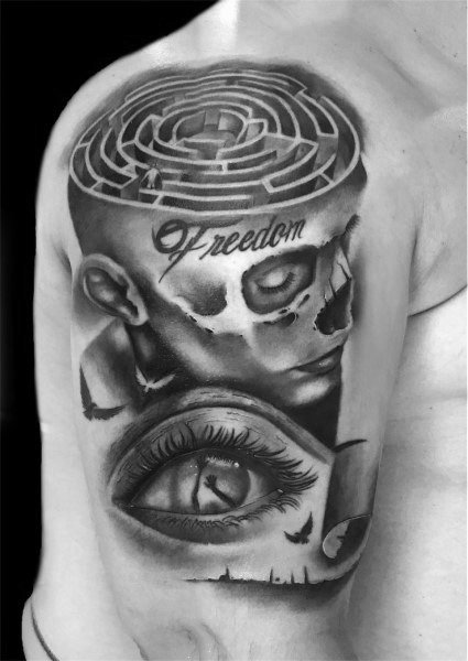 创意纹身图片  纷繁芜杂的创意迷宫纹身图案