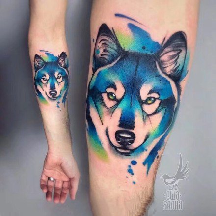 潮流纹身-色彩可爱的小猫小狗手臂纹身图片