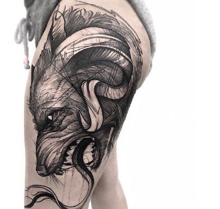 点刺纹身图案-酷炫的人物和动物的点刺纹身图片