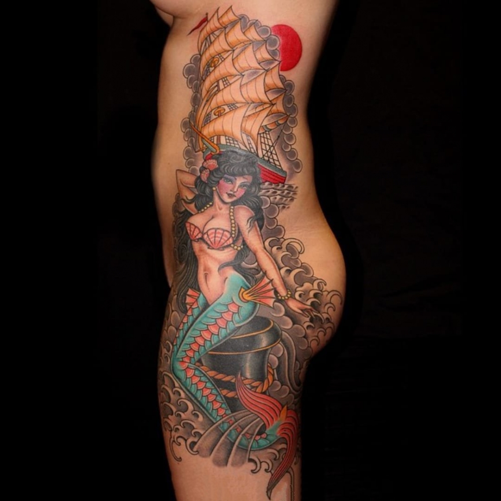 美人鱼纹身图案-彩绘水彩素描创意文艺唯美美人鱼纹身图案