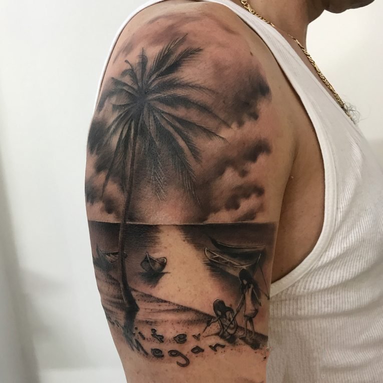 椰子树纹身图案-夏日气息十足的文艺精美椰子树纹身图案