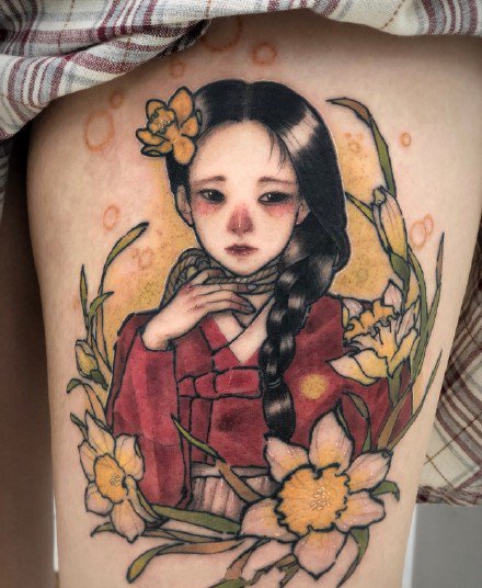 少女系列纹身图案-9张韩国纹身师Neondrug的创作少女系列纹身图片