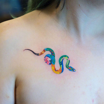 水彩蛇纹身图案-9张韩国首尔纹身艺术家Zihee的创意纹身图片