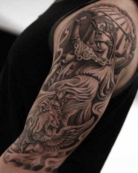 写实大黑臂纹身--6张欧美写实黑色大花臂纹身图案