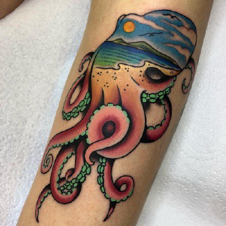 纹身艺术家Sam Kane的原创彩色鲨鱼等动物纹身图