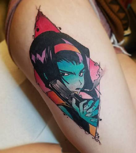 清爽的蓝绿色动漫角色等纹身图案--国外纹身师 Kara Klenk