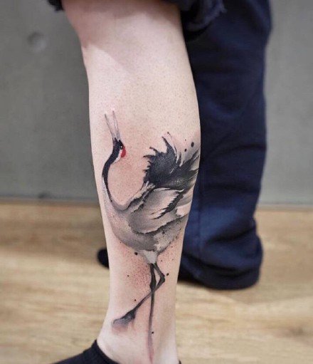 仙鹤纹身--中国风水墨元素的一组仙鹤纹身图案作品