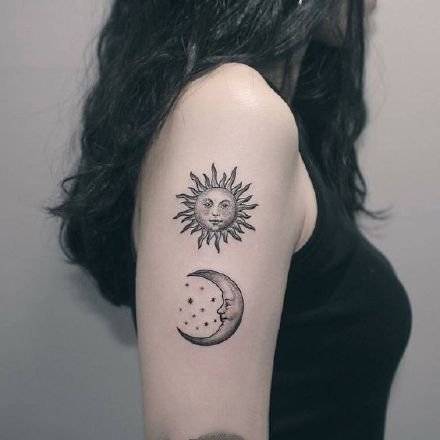 日月纹身--很适合情侣的太阳月亮的成对日月纹身图案
