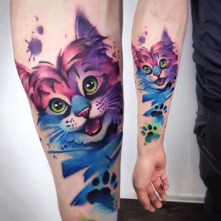 蓝色写实动物纹身：蓝色调的一组动物水彩色写实纹身图案
