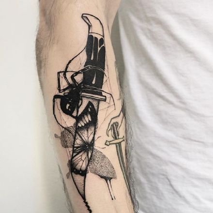融合了蜘蛛网元素的一组个性纹身图案作品