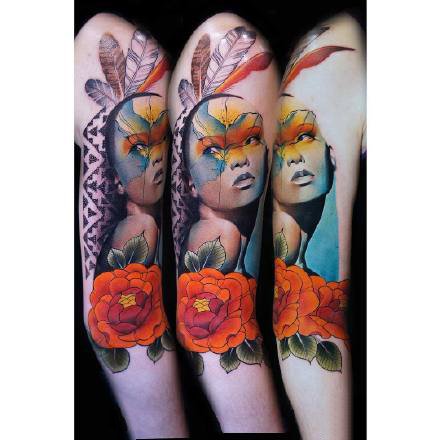9张漂亮大腿上的彩色写实纹身图案作品