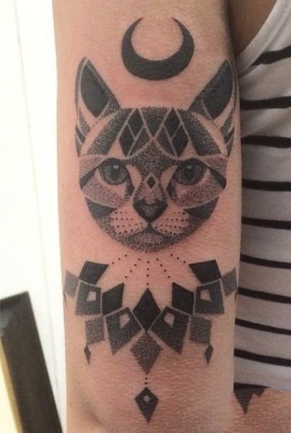 点刺风格的一组黑色小猫纹身图案欣赏