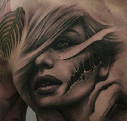 欧美写实风格的黑灰女郎人像纹身作品9张